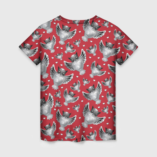 Женская футболка 3D с принтом Серебряные совы, вид сзади #1