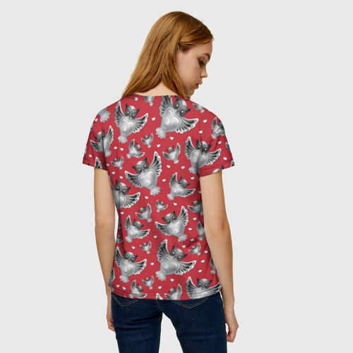 Женская футболка 3D с принтом Серебряные совы, вид сзади #2