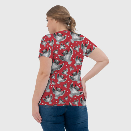 Женская футболка 3D с принтом Серебряные совы, вид сзади #2