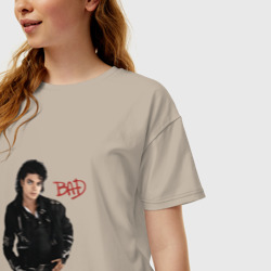 Женская футболка хлопок Oversize Bad. Майкл Джексон - фото 2