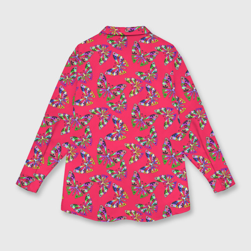 Женская рубашка oversize 3D с принтом Бабочки на красном фоне, вид сзади #1