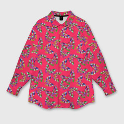 Женская рубашка oversize 3D Бабочки на красном фоне 