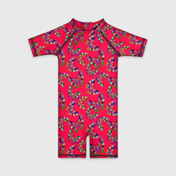 Бабочки на красном фоне  – Детский купальный костюм 3D с принтом купить
