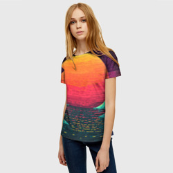 Женская футболка 3D Пиксельный закат вапорвейв - фото 2