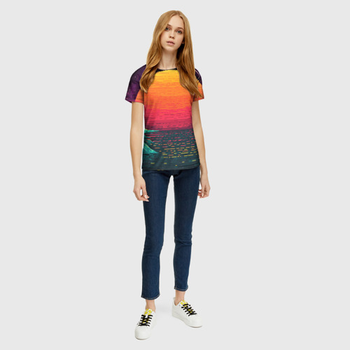 Женская футболка 3D с принтом Пиксельный закат вапорвейв, вид сбоку #3