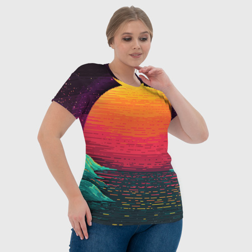 Женская футболка 3D с принтом Пиксельный закат вапорвейв, фото #4