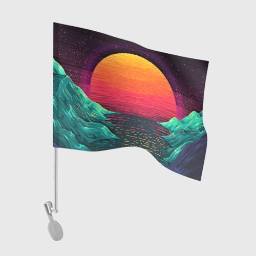 Флаг для автомобиля Пиксельный закат вапорвейв
