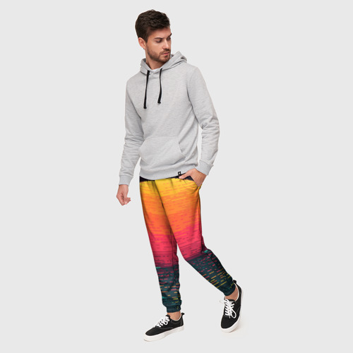 Мужские брюки 3D с принтом Пиксельный закат вапорвейв, фото на моделе #1