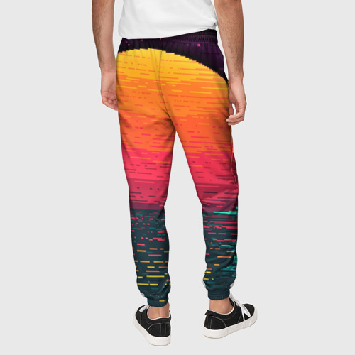 Мужские брюки 3D с принтом Пиксельный закат вапорвейв, вид сзади #2