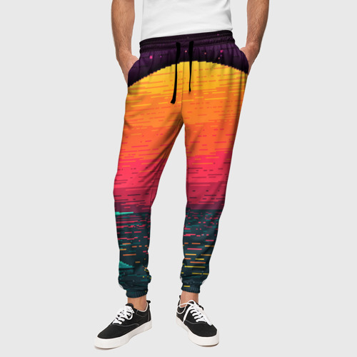 Мужские брюки 3D с принтом Пиксельный закат вапорвейв, вид сбоку #3
