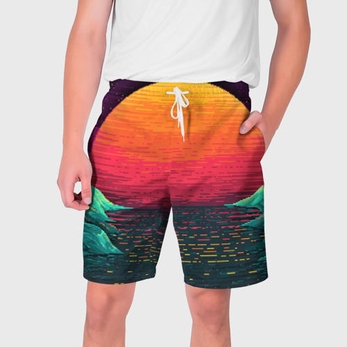 Мужские шорты 3D Пиксельный закат вапорвейв, цвет 3D печать