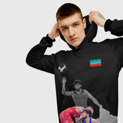 Толстовка с принтом Dagestan wrestling Uguev для мужчины, вид на модели спереди №3. Цвет основы: черный