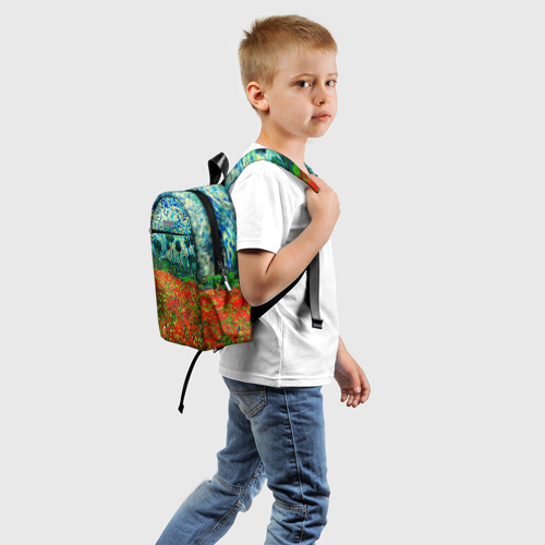Детский рюкзак 3D с принтом Поле с маками, Ван Гог, вид сзади #1