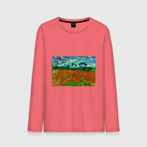 Мужской лонгслив хлопок Поле с маками, Ван Гог, цвет коралловый