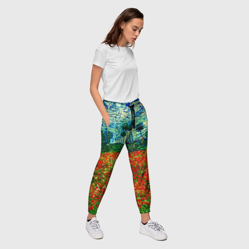 Женские брюки 3D с принтом Поле с маками, Ван Гог, вид сбоку #3
