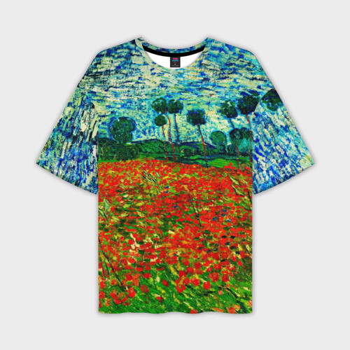 Мужская футболка oversize 3D Поле с маками, Ван Гог