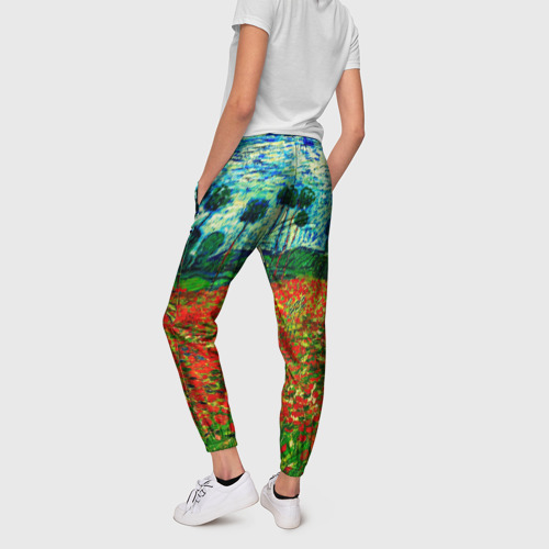 Женские брюки 3D с принтом Поле с маками, Ван Гог, вид сзади #2