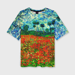 Женская футболка oversize 3D Поле с маками, Ван Гог