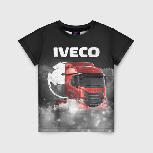 Детская футболка 3D с принтом Iveco truck, вид спереди #2