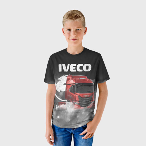Детская футболка 3D с принтом Iveco truck, фото на моделе #1