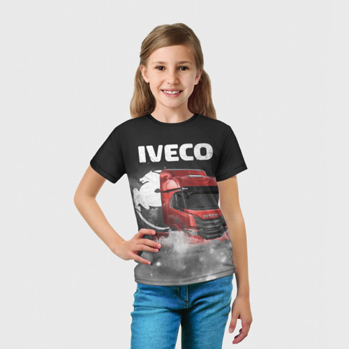 Детская футболка 3D с принтом Iveco truck, вид сбоку #3