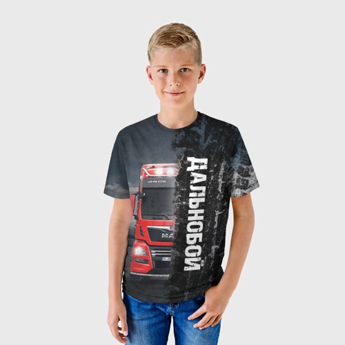 Детская футболка 3D с принтом Дальнобой  | Red Truck, фото на моделе #1