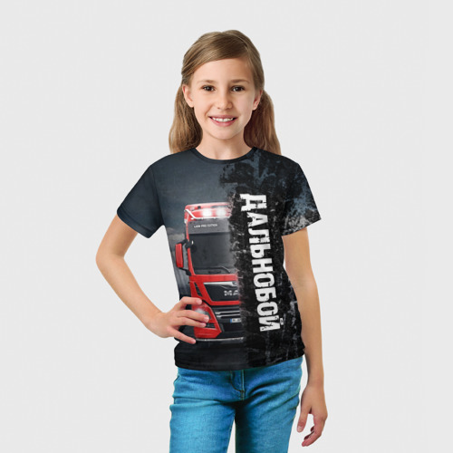 Детская футболка 3D с принтом Дальнобой  | Red Truck, вид сбоку #3