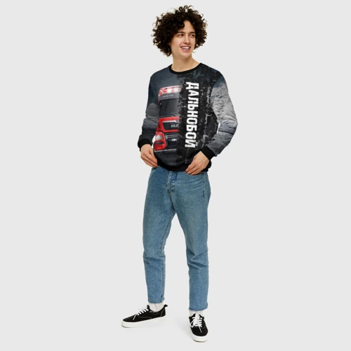 Мужской свитшот 3D с принтом Дальнобой Red Truck, вид сбоку #3