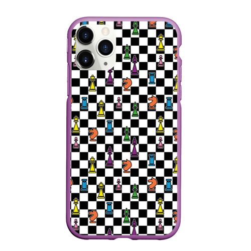 Чехол для iPhone 11 Pro Max матовый Яркая шахматная доска, цвет фиолетовый