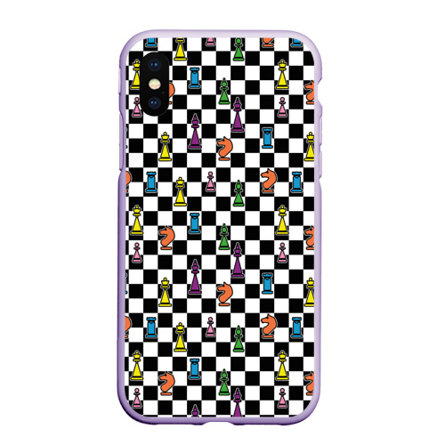 Чехол для iPhone XS Max матовый Яркая шахматная доска, цвет светло-сиреневый