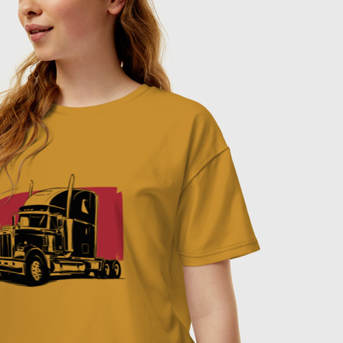 Женская футболка хлопок Oversize Truck red, цвет горчичный - фото 3