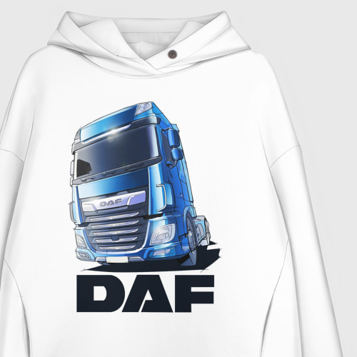 Женское худи Oversize хлопок Daf Truck, цвет белый - фото 3
