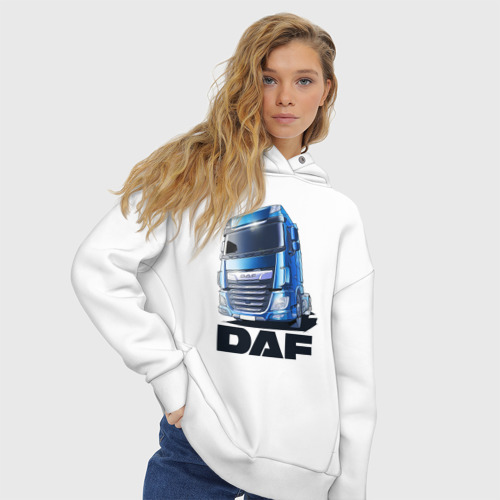 Женское худи Oversize хлопок Daf Truck, цвет белый - фото 4