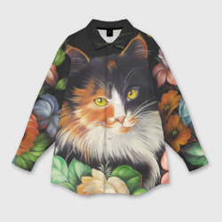 Женская рубашка oversize 3D Трёхцветная кошка