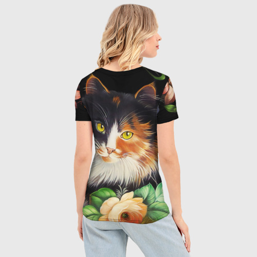 Женская футболка 3D Slim Трёхцветная кошка, цвет 3D печать - фото 4