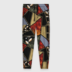 Женские брюки 3D Разноцветные заплатки пэчворк черно оранжевого цвета 