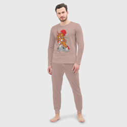 Мужская пижама с лонгсливом хлопок Тигр - фото 2