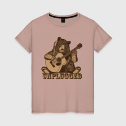 Женская футболка хлопок Медведь играет на гитаре