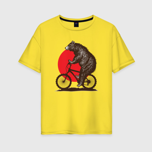 Женская футболка хлопок Oversize с принтом Медведь на велосиеде, вид спереди #2