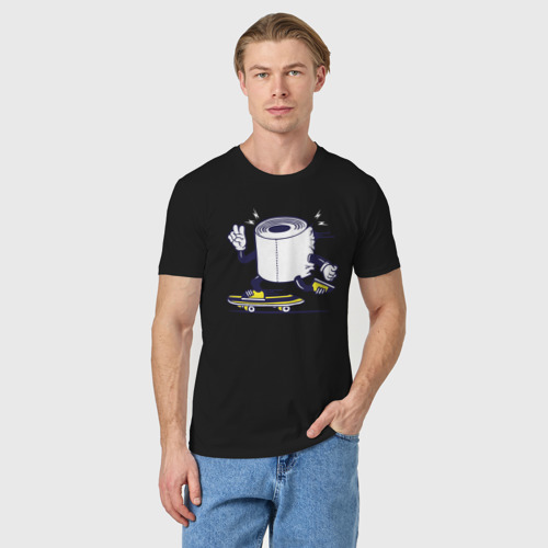 Мужская футболка хлопок Туалетная бумага на скейте, цвет черный - фото 3