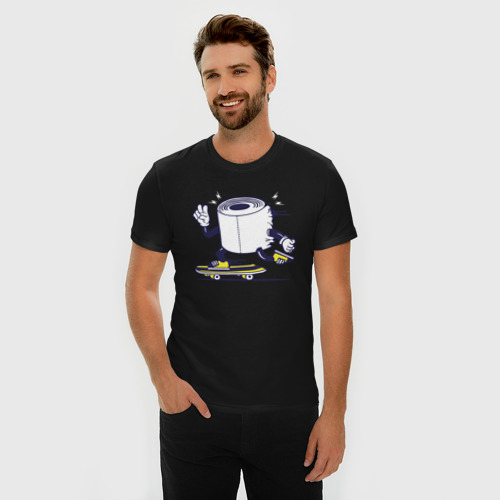 Мужская футболка хлопок Slim Туалетная бумага на скейте, цвет черный - фото 3