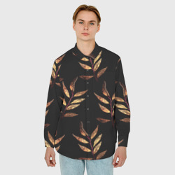 Мужская рубашка oversize 3D Золотисто-красные листья - фото 2