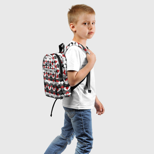 Детский рюкзак 3D с принтом Абстрактный красно-серый узор, вид сзади #1