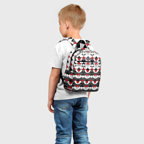 Детский рюкзак 3D с принтом Абстрактный красно-серый узор, фото на моделе #1