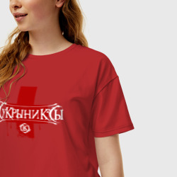 Женская футболка хлопок Oversize Кукрыниксы красный крест - фото 2