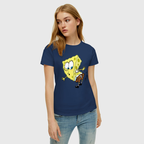 Женская футболка хлопок с принтом Спанч Боб, фото на моделе #1