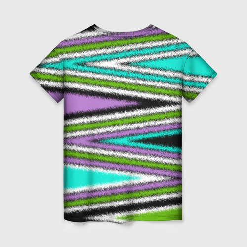 Женская футболка 3D с принтом Разноцветный асимметричный узор зигзаг, вид сзади #1