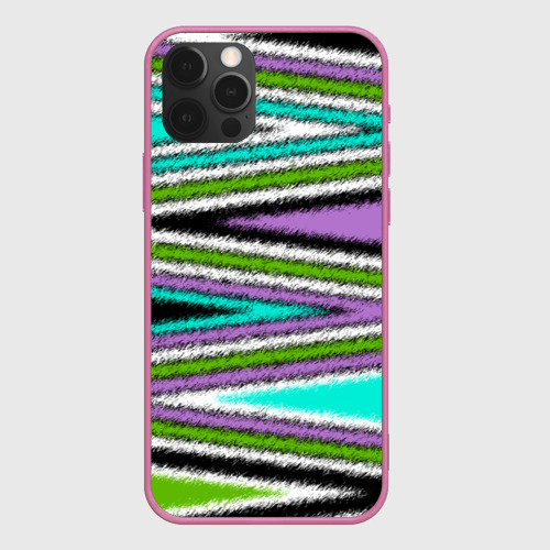 Чехол для iPhone 12 Pro Max с принтом Разноцветный асимметричный узор зигзаг, вид спереди #2