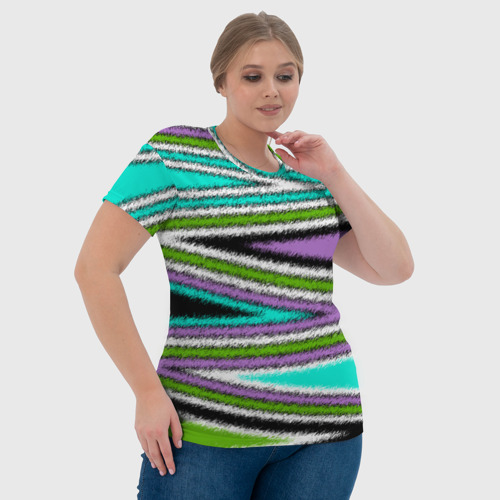 Женская футболка 3D с принтом Разноцветный асимметричный узор зигзаг, фото #4
