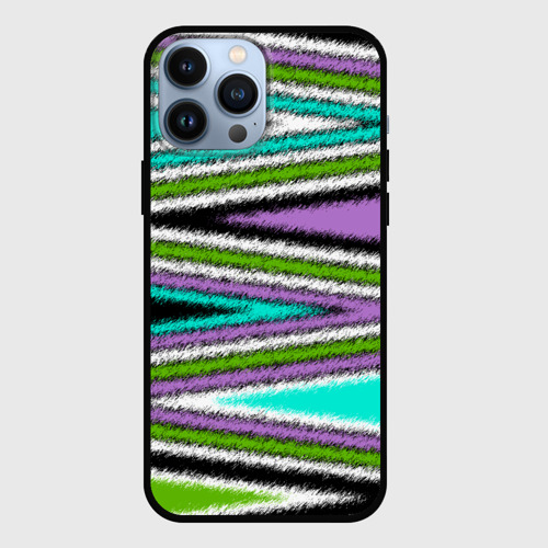 Чехол для iPhone 13 Pro Max с принтом Разноцветный асимметричный узор зигзаг, вид спереди #2